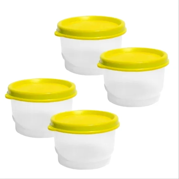 Tupperware Snack Cups set of 4 x 4oz Clear Containers with Yellow or White Seals - Picture 3 of 16